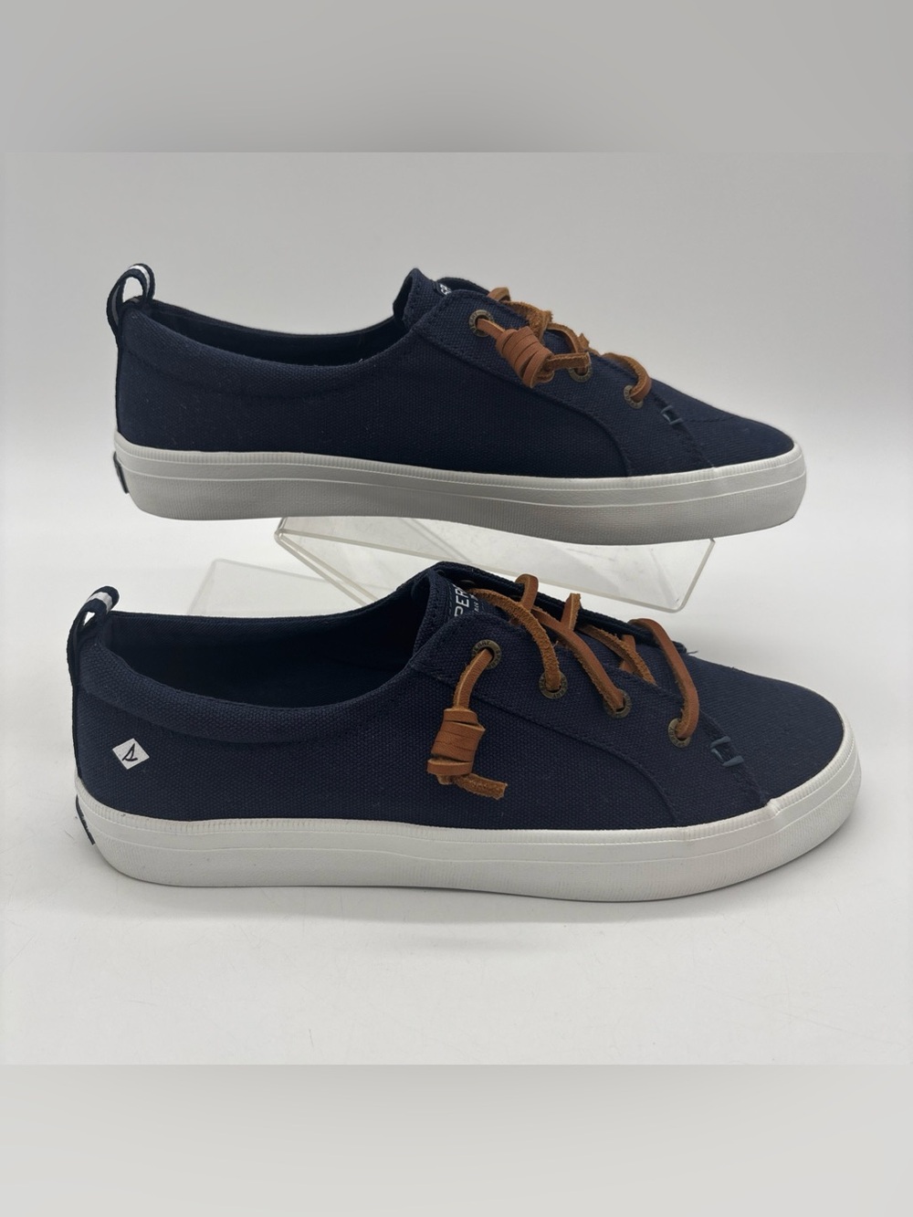 Sperry Crest Vibe Linen Navy Blue Women's Size 8W STS 98642 Brand New